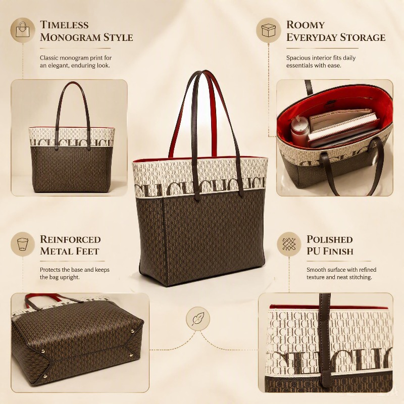 Bolsa Tote Feminina CHHC com E - Tote Bag Leather Monogram avaliação e preço