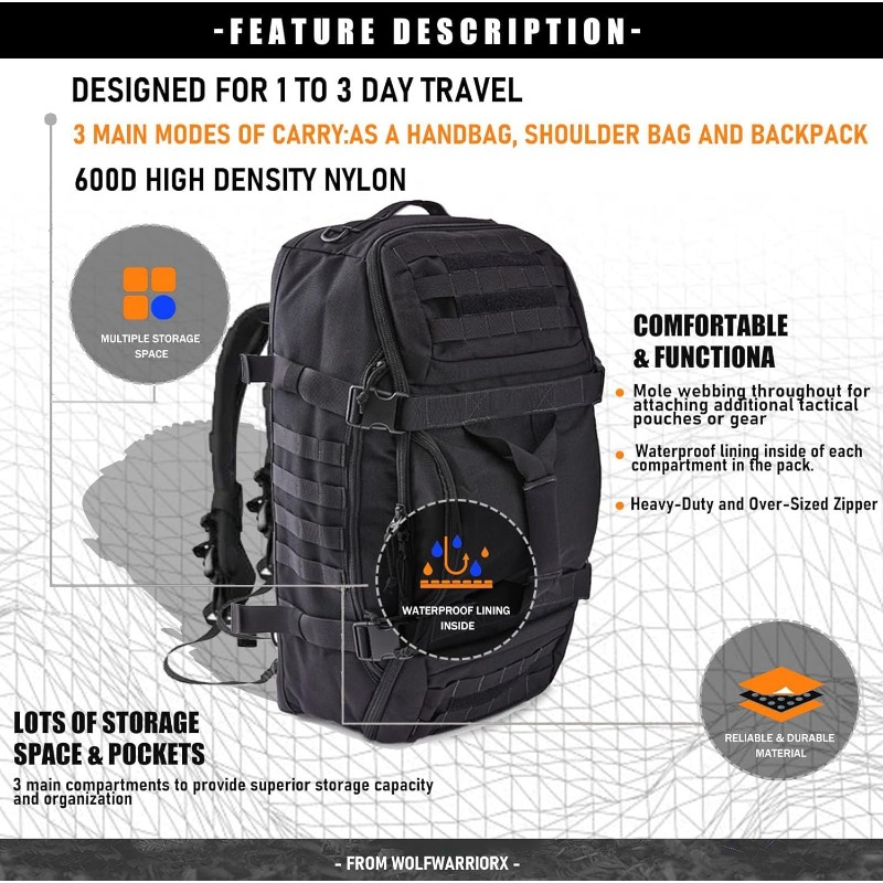 Mochila Tática LQARMY 25L 45L  - Weekender Bag Duffle avaliação e preço